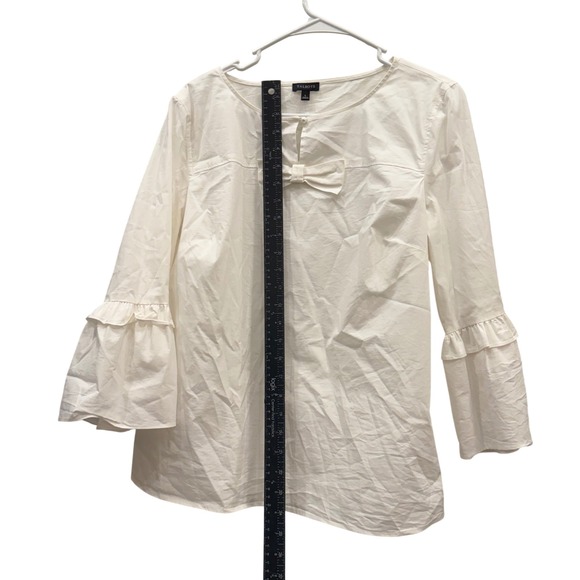 Talbots Womens White Bow Front Bell Sleeve Ruffle Blouse Top Large - Picture 5 of 7